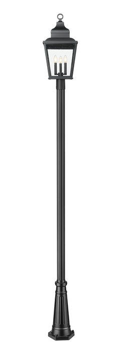 Outdoor Post Mounted Fixture Z-Lite 5029PHBR-5011P-BK Sand Black Raphael 3 Light Outdoor Post Mounted Fixture Z-Lite