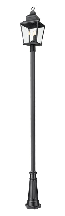 Outdoor Post Mounted Fixture Z-Lite 5029PHBR-5011P-BK Sand Black Raphael 3 Light Outdoor Post Mounted Fixture Z-Lite