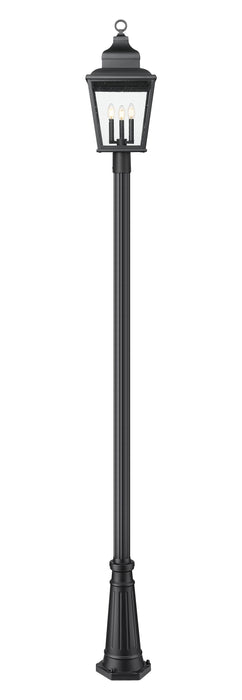 Outdoor Post Mounted Fixture Z-Lite 5029PHBR-519P-BK Sand Black Raphael 3 Light Outdoor Post Mounted Fixture Z-Lite