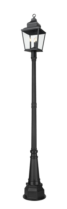 Outdoor Post Mounted Fixture Z-Lite 5029PHBR-564P-BK Sand Black Raphael 3 Light Outdoor Post Mounted Fixture Z-Lite