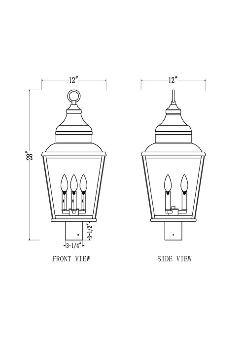 Outdoor Post Mount Fixture Z-Lite 5029PHBR-BK Sand Black Raphael 3 Light Outdoor Post Mount Fixture Z-Lite