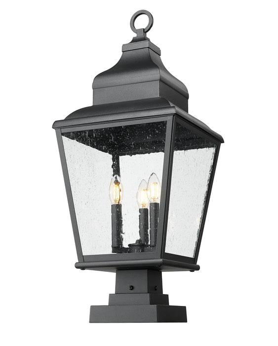 Outdoor Pier Mounted Fixture Z-Lite 5029PHBS-SQPM-BK Sand Black Raphael 3 Light Outdoor Pier Mounted Fixture Z-Lite