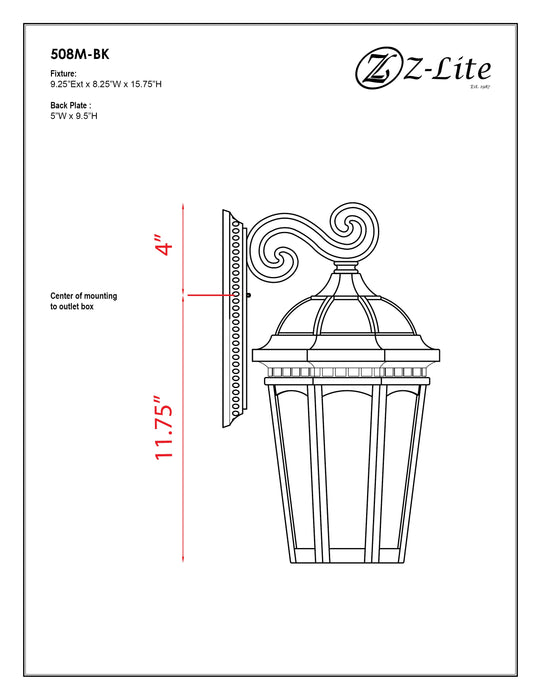 Outdoor Wall Light Z-Lite 508M-BK Black Newport 1 Light Outdoor Wall Light Z-Lite
