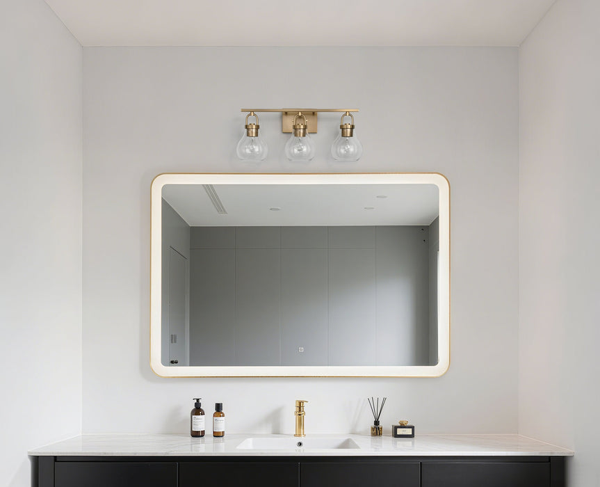 Vanity Light Thesis 207641A Mansfield 24 inch 3 light Champagne Gold Vanity Light with Clear Glass Shades THESIS