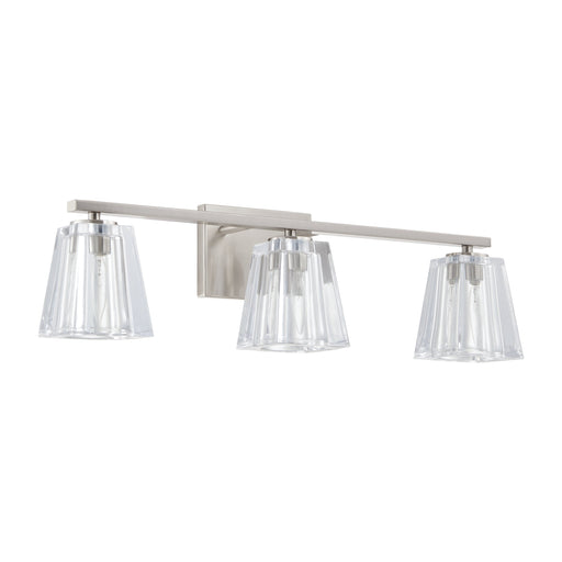 Vanity Light Thesis 206992A Valentin 24 inch 3 light Brushed Nickel Vanity Light with Clear Pressed Glass Shades THESIS