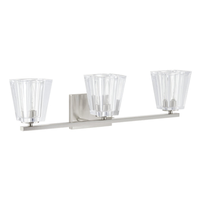 Vanity Light Thesis 206992A Valentin 24 inch 3 light Brushed Nickel Vanity Light with Clear Pressed Glass Shades THESIS