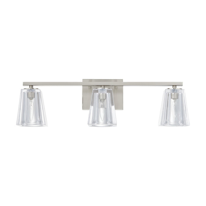 Vanity Light Thesis 206992A Valentin 24 inch 3 light Brushed Nickel Vanity Light with Clear Pressed Glass Shades THESIS