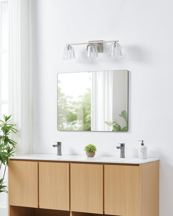 Vanity Light Thesis 206992A Valentin 24 inch 3 light Brushed Nickel Vanity Light with Clear Pressed Glass Shades THESIS