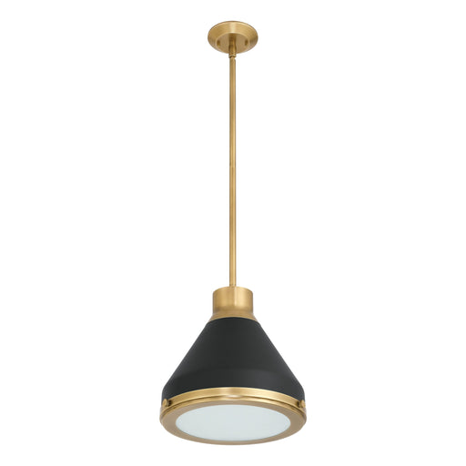 Pendant Light Thesis 207398A Doyle 13 inch 1 light Natural Brass Pendant Light with Matte Black Metal Shade THESIS