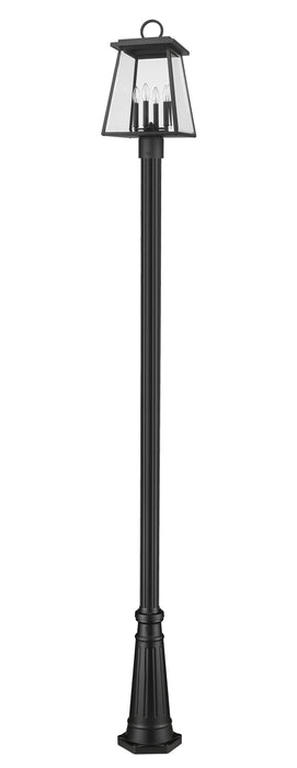 Outdoor Post Mounted Fixture Z-Lite 521PHBR-519P-BK Black Broughton 4 Light Outdoor Post Mounted Fixture Z-Lite