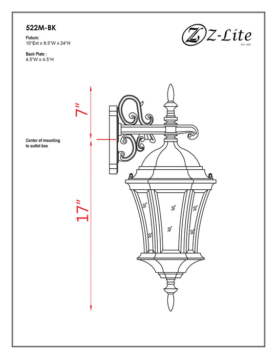 Outdoor Wall Light Z-Lite 522M-BK Black Wakefield 1 Light Outdoor Wall Light Z-Lite