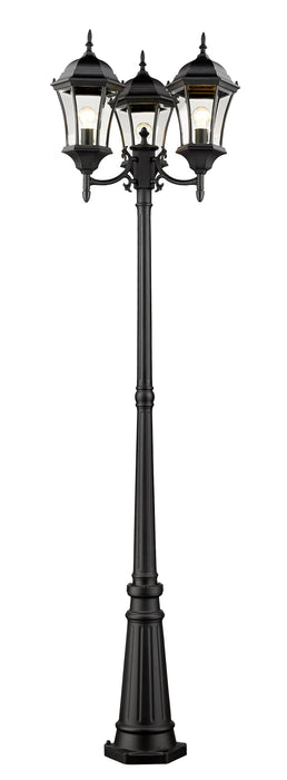 Outdoor Post Mounted Fixture Z-Lite 522MP3-BK Black Wakefield 3 Light Outdoor Post Mounted Fixture Z-Lite