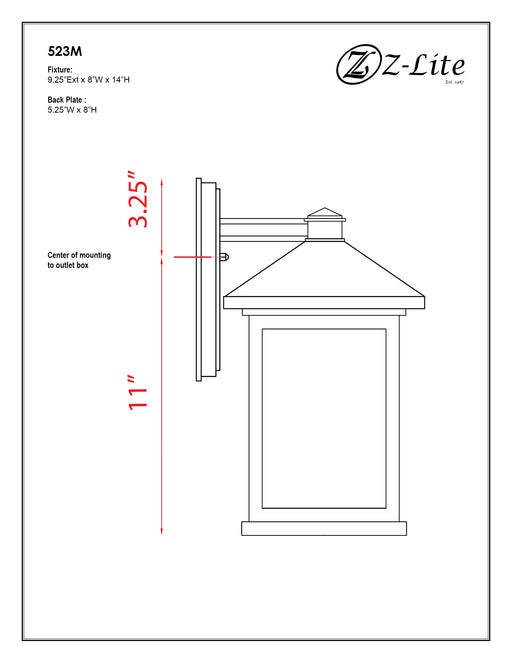 Outdoor Wall Light Z-Lite 523M Black Mesa 1 Light Outdoor Wall Light Z-Lite