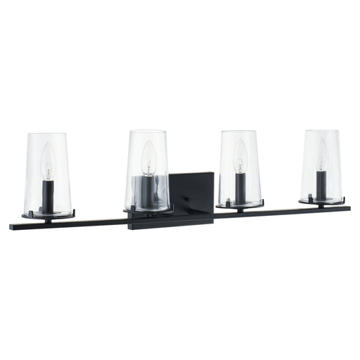 Vanity Light Thesis 206957A Jared 31 inch 4 light Matte Black Vanity Light with Clear Glass Shades THESIS