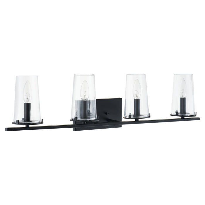 Vanity Light Thesis 206957A Jared 31 inch 4 light Matte Black Vanity Light with Clear Glass Shades THESIS