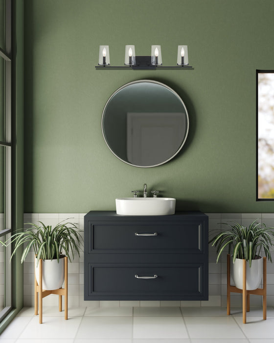 Vanity Light Thesis 206957A Jared 31 inch 4 light Matte Black Vanity Light with Clear Glass Shades THESIS