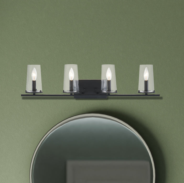 Vanity Light Thesis 206957A Jared 31 inch 4 light Matte Black Vanity Light with Clear Glass Shades THESIS