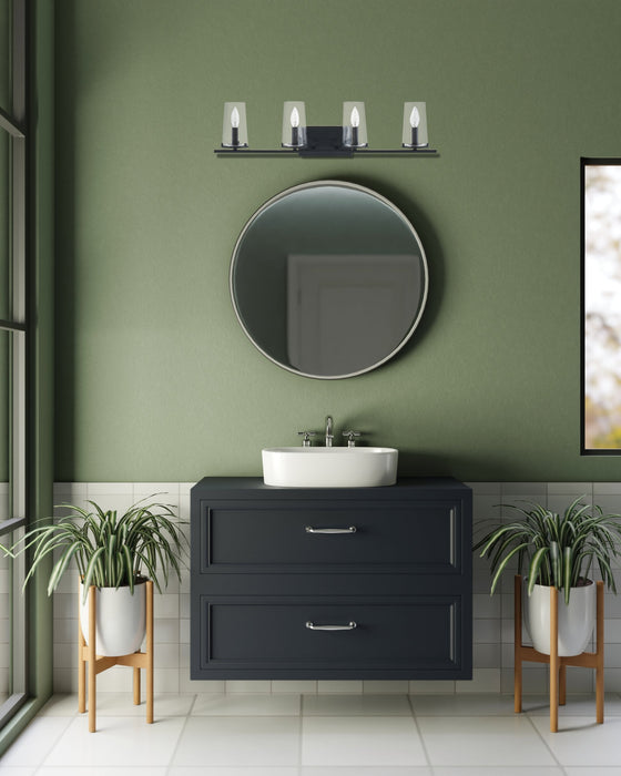 Vanity Light Thesis 206957A Jared 31 inch 4 light Matte Black Vanity Light with Clear Glass Shades THESIS