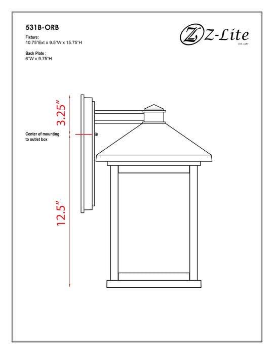Outdoor Wall Light Z-Lite 531B-ORB Oil Rubbed Bronze Portland 1 Light Outdoor Wall Light Z-Lite