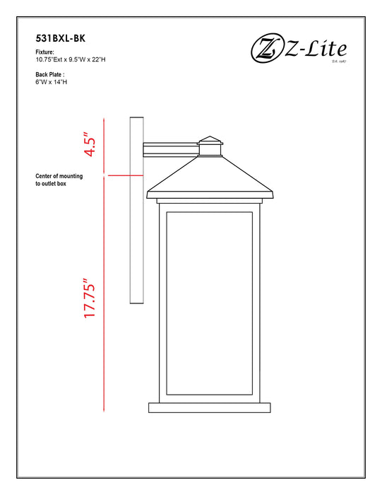 Outdoor Wall Light Z-Lite 531BXL-BK Black Portland 1 Light Outdoor Wall Light Z-Lite