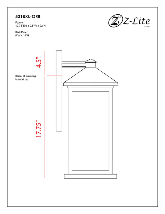 Outdoor Wall Light Z-Lite 531BXL-ORB Oil Rubbed Bronze Portland 1 Light Outdoor Wall Light Z-Lite