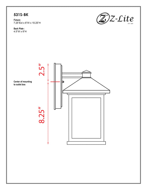 Outdoor Wall Light Z-Lite 531S-BK Black Portland 1 Light Outdoor Wall Light Z-Lite