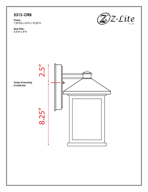 Outdoor Wall Light Z-Lite 531S-ORB Oil Rubbed Bronze Portland 1 Light Outdoor Wall Light Z-Lite