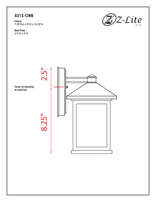 Outdoor Wall Light Z-Lite 531S-ORB Oil Rubbed Bronze Portland 1 Light Outdoor Wall Light Z-Lite