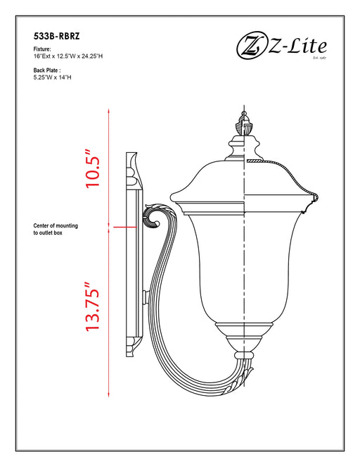 Outdoor Wall Light Z-Lite 533B-RBRZ Bronze Armstrong 3 Light Outdoor Wall Light Z-Lite
