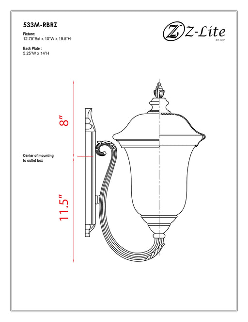 Outdoor Wall Light Z-Lite 533M-RBRZ Bronze Armstrong 2 Light Outdoor Wall Light Z-Lite