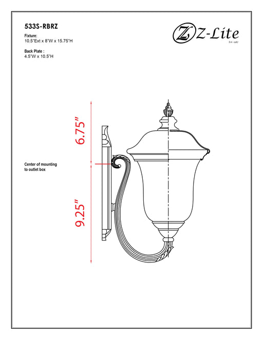 Outdoor Wall Light Z-Lite 533S-RBRZ Bronze Armstrong 1 Light Outdoor Wall Light Z-Lite