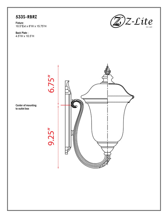 Outdoor Wall Light Z-Lite 533S-RBRZ Bronze Armstrong 1 Light Outdoor Wall Light Z-Lite