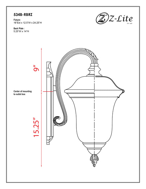 Outdoor Wall Light Z-Lite 534B-RBRZ Bronze Armstrong 3 Light Outdoor Wall Light Z-Lite