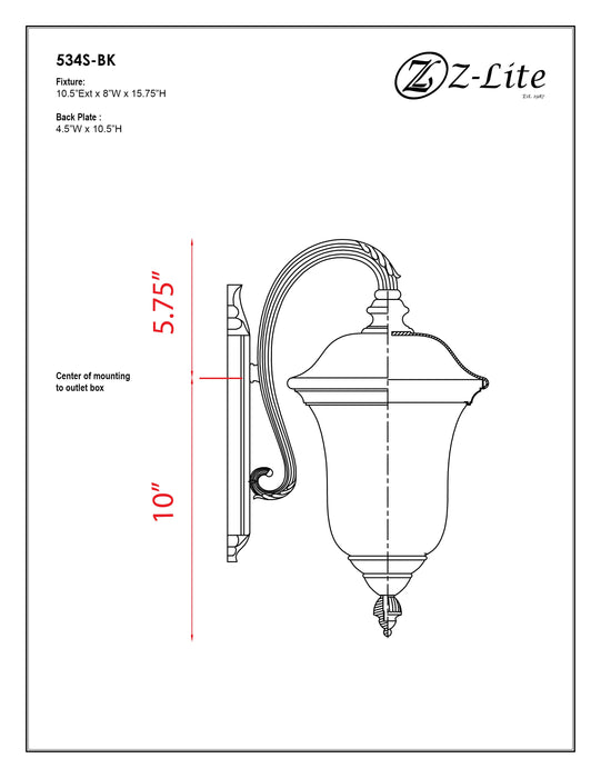 Outdoor Wall Light Z-Lite 534S-BK Black Armstrong 1 Light Outdoor Wall Light Z-Lite