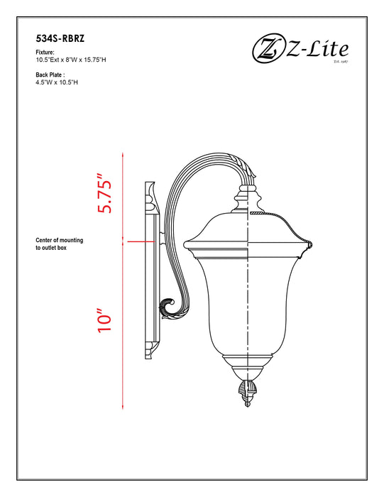Outdoor Wall Light Z-Lite 534S-RBRZ Bronze Armstrong 1 Light Outdoor Wall Light Z-Lite