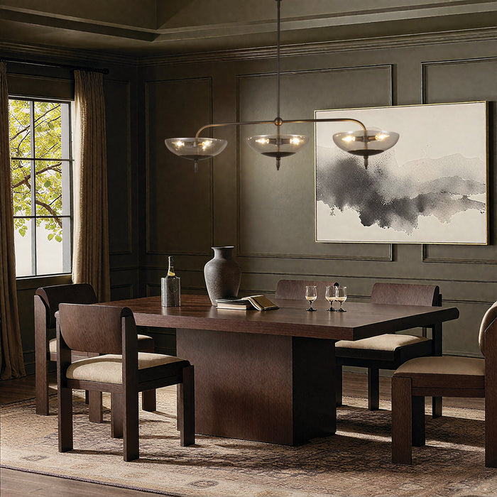 Chandelier Thesis 207787A Fiorello 54 inch 9 light Forged Bronze Linear Chandelier with Smoked Amber Glass Shades THESIS