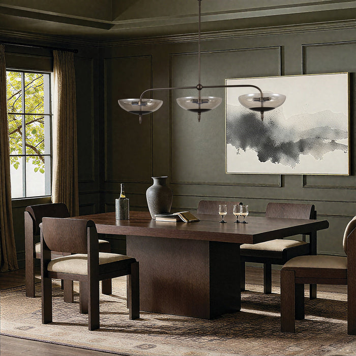 Chandelier Thesis 207787A Fiorello 54 inch 9 light Forged Bronze Linear Chandelier with Smoked Amber Glass Shades THESIS