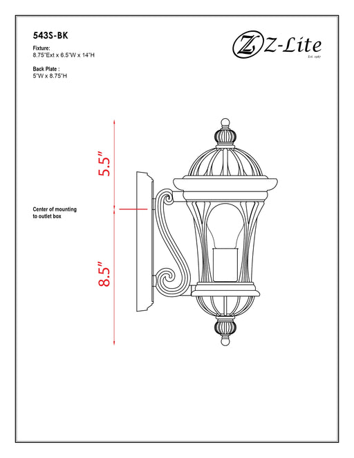 Outdoor Wall Light Z-Lite 543S-BK Black Doma 1 Light Outdoor Wall Light Z-Lite