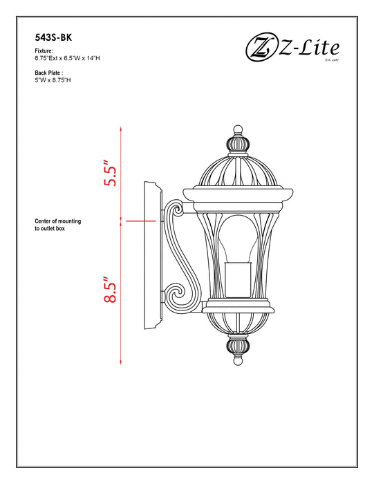 Outdoor Wall Light Z-Lite 543S-BK Black Doma 1 Light Outdoor Wall Light Z-Lite
