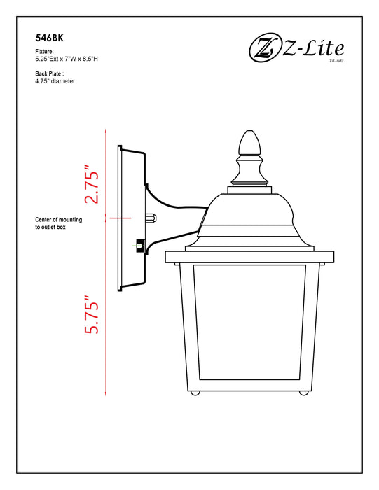 Outdoor Wall Light Z-Lite 546BK Black Waterdown 1 Light Outdoor Wall Light Z-Lite