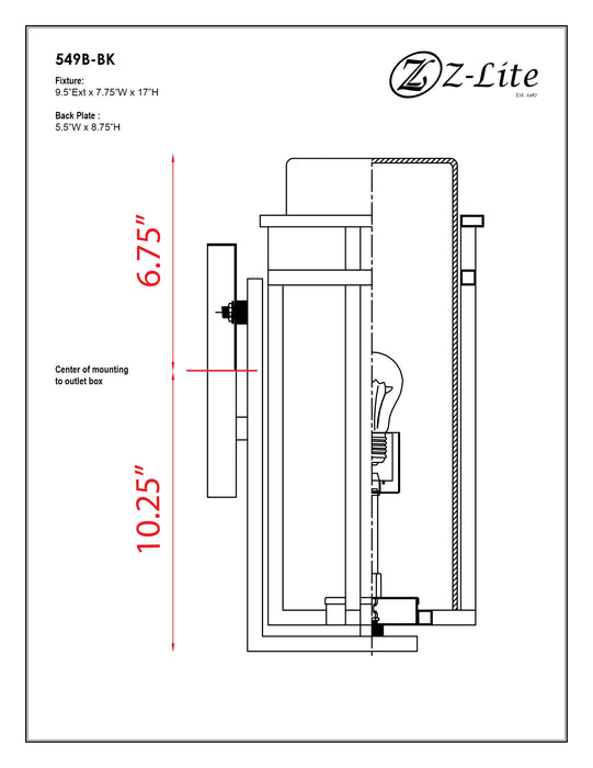Outdoor Wall Light Z-Lite 549B-BK Black Abbey 1 Light Outdoor Wall Light Z-Lite