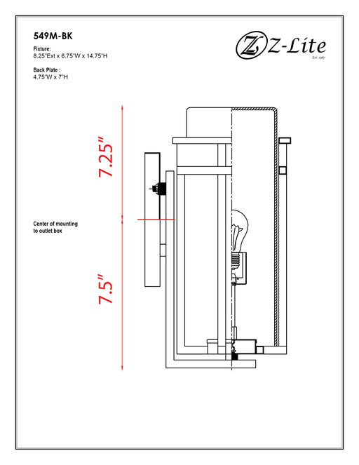 Outdoor Wall Light Z-Lite 549M-BK Black Abbey 1 Light Outdoor Wall Light Z-Lite