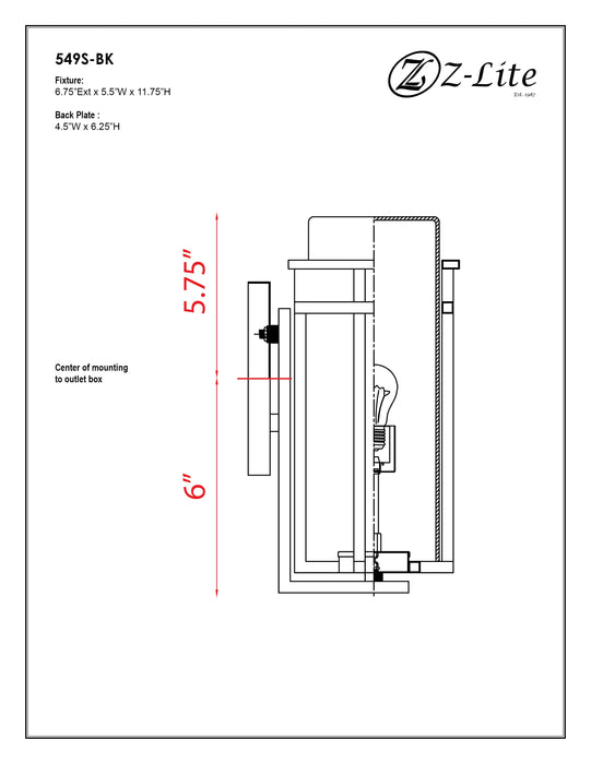 Outdoor Wall Light Z-Lite 549S-BK Black Abbey 1 Light Outdoor Wall Light Z-Lite