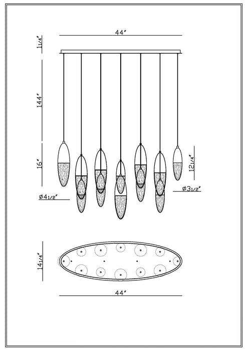 Eurofase 43861-035 Ecrou 44" Satin Gold Paint LED Chandelier
