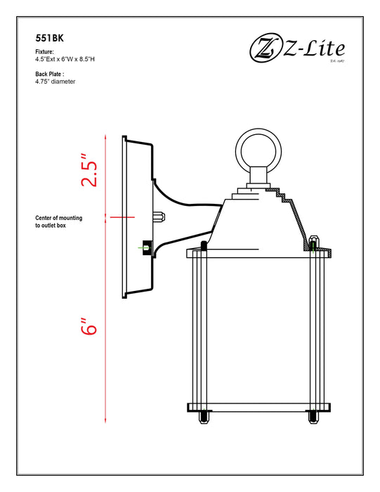 Outdoor Wall Light Z-Lite 551BK Black Waterdown 1 Light Outdoor Wall Light Z-Lite