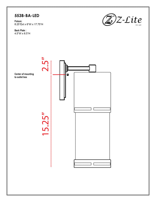 Outdoor Wall Light Z-Lite 553B-BA-LED Brushed Aluminum Luminata 1 Light Outdoor Wall Light Z-Lite