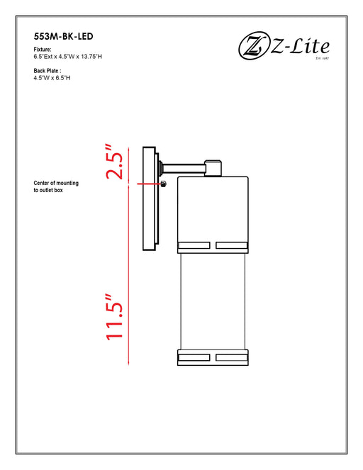 Outdoor Wall Light Z-Lite 553M-BK-LED Black Luminata 1 Light Outdoor Wall Light Z-Lite