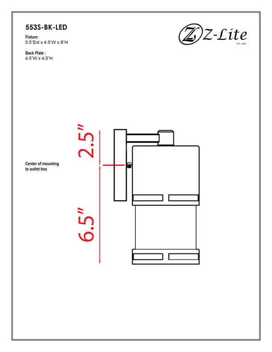 Outdoor Wall Light Z-Lite 553S-BK-LED Black Luminata 1 Light Outdoor Wall Light Z-Lite