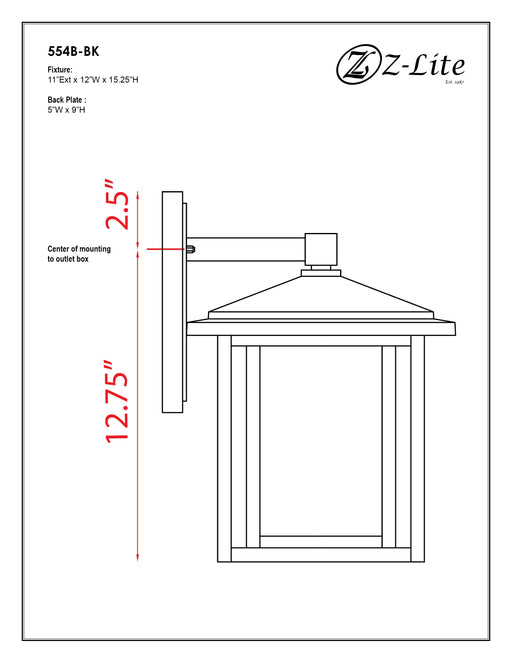 Outdoor Wall Light Z-Lite 554B-BK Black Aspen 1 Light Outdoor Wall Light Z-Lite