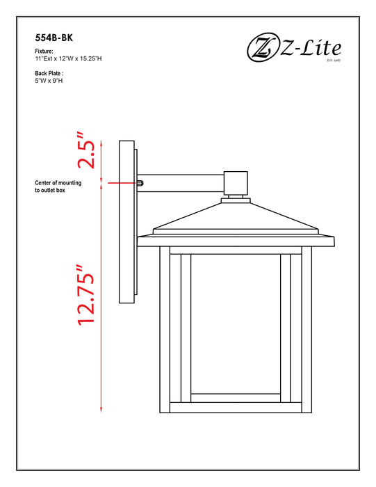 Outdoor Wall Light Z-Lite 554B-BK Black Aspen 1 Light Outdoor Wall Light Z-Lite